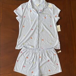 Laura Ashley Striped Pajama Set with Colorful Fruit Accents